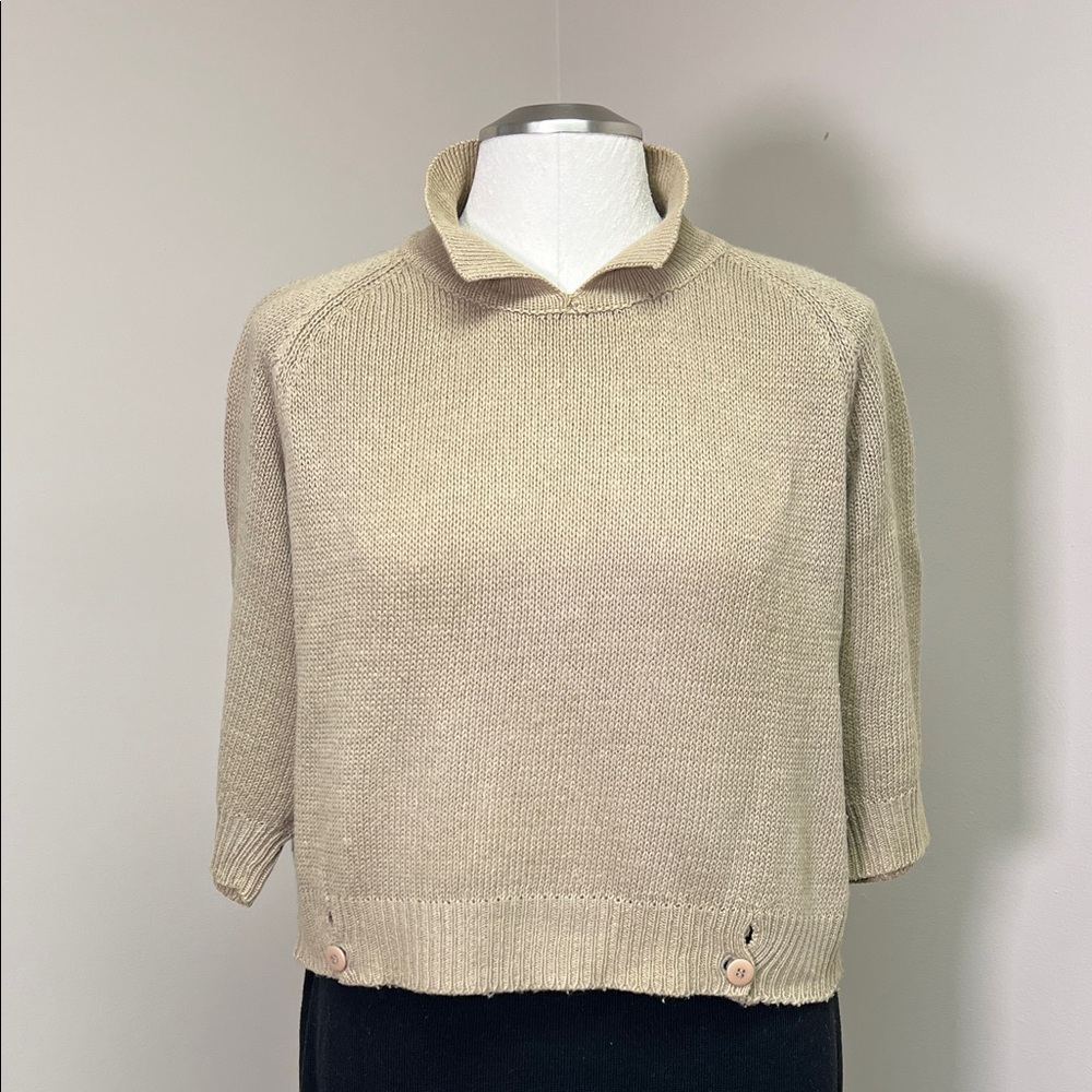 Vintage T.Q. Linen Blend Neutral Beige Minimalist Collared Pullover Sweater M